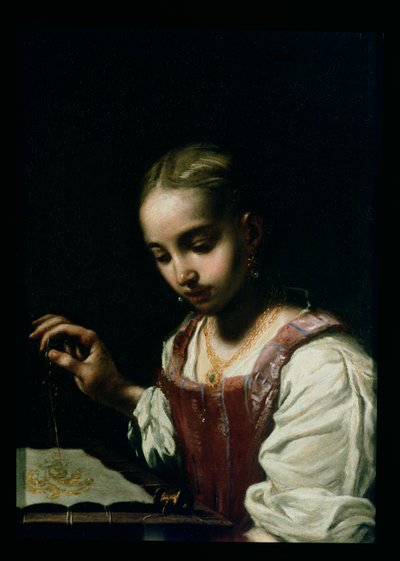 A Girl Sewing by Antonio Amorosi